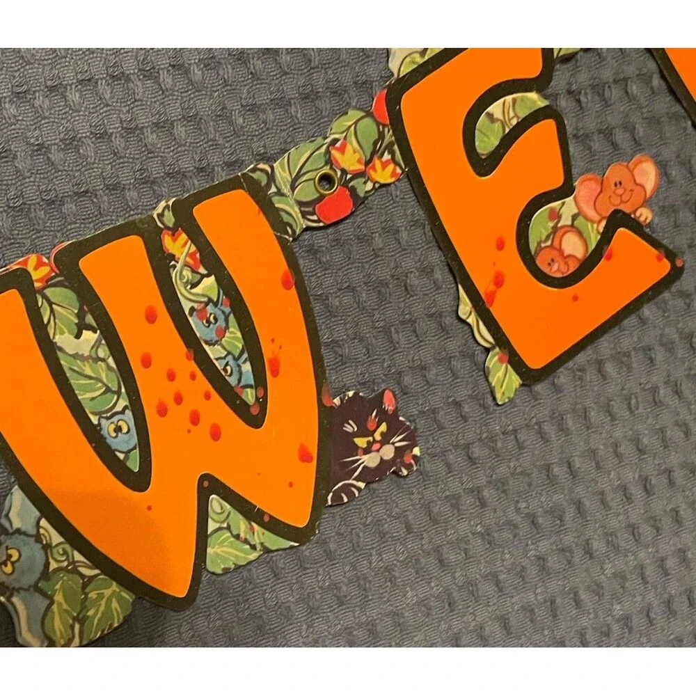1980’s Halloween Die Cuts 6’ Jointed Banner & Eureka USA Double Sided Black Cat
